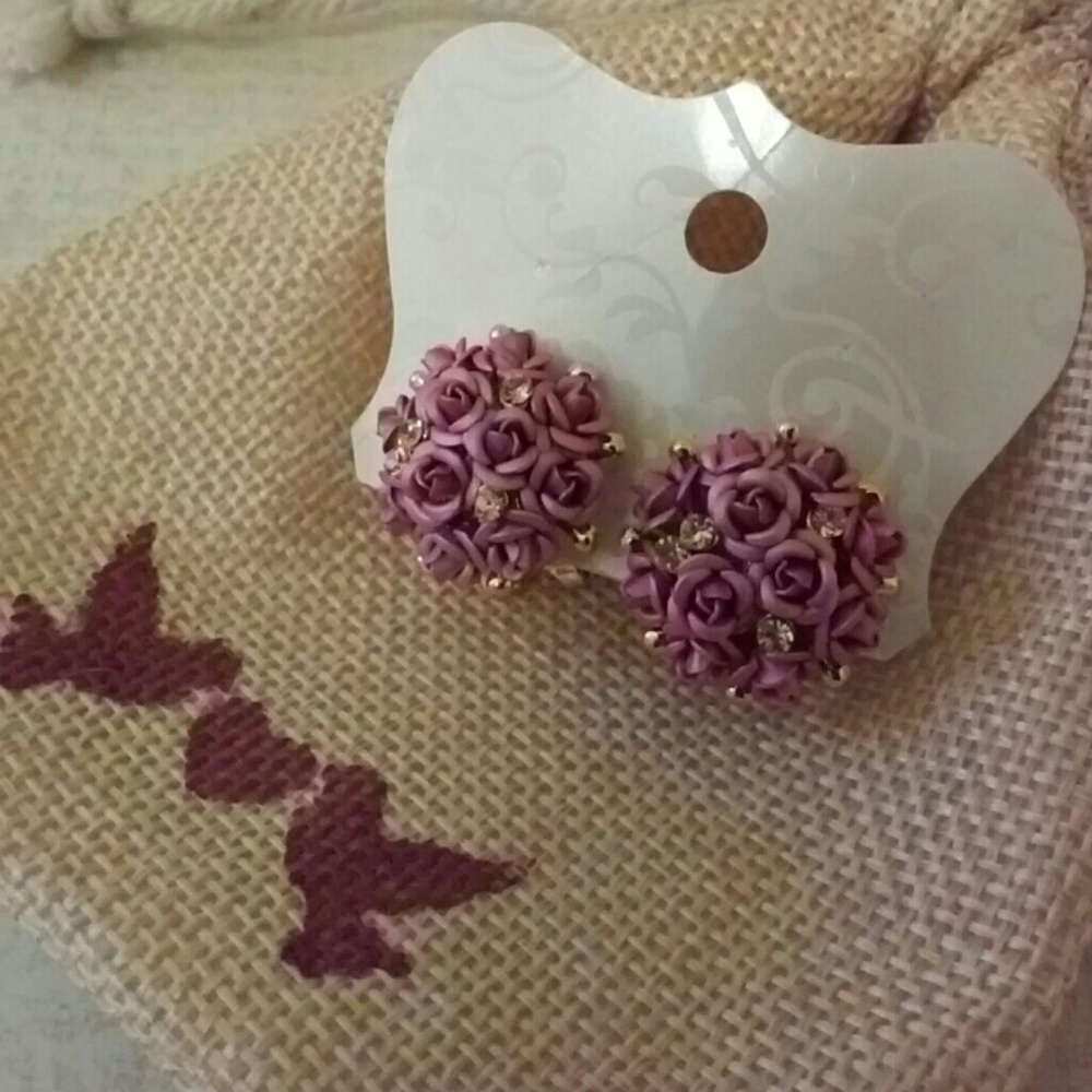 Floral Metal and Rhinestone Post Earrings